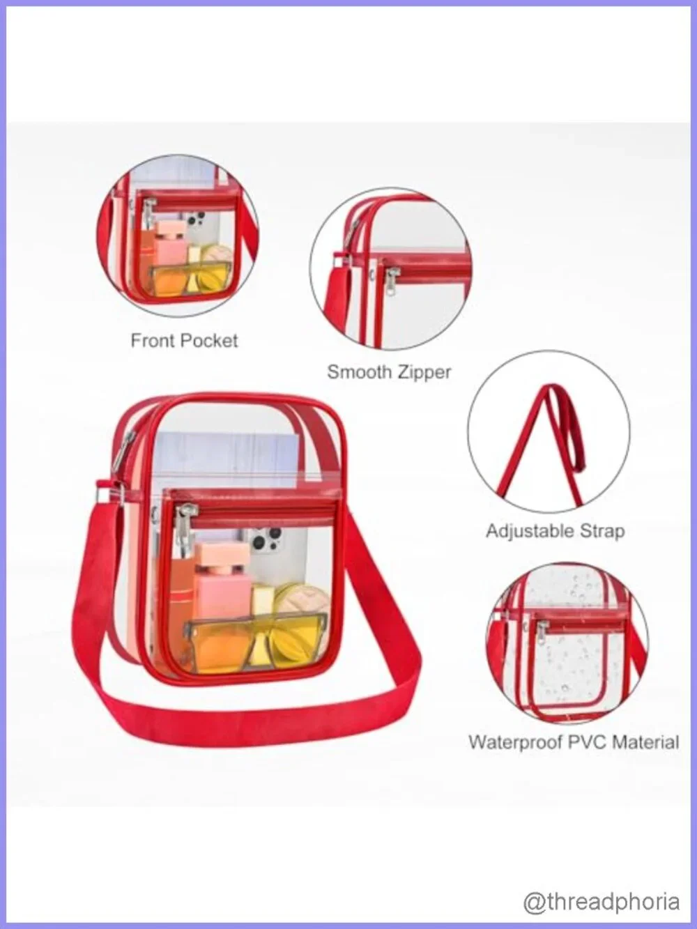 Stadium Approved Clear Messenger Bag Clear PVC Crossbody Bag with Adjustable